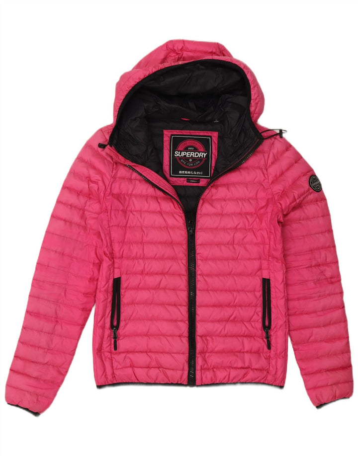 Женская утепленная куртка с капюшоном Superdry UK 10, маленький розовый нейлон