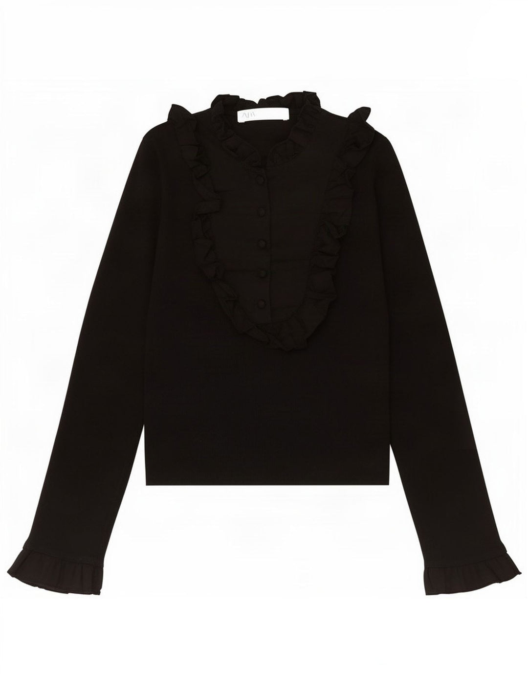 Женская пуловерная рубашка Zara с рюшами спереди, UK 8, маленькая, черный нейлон
