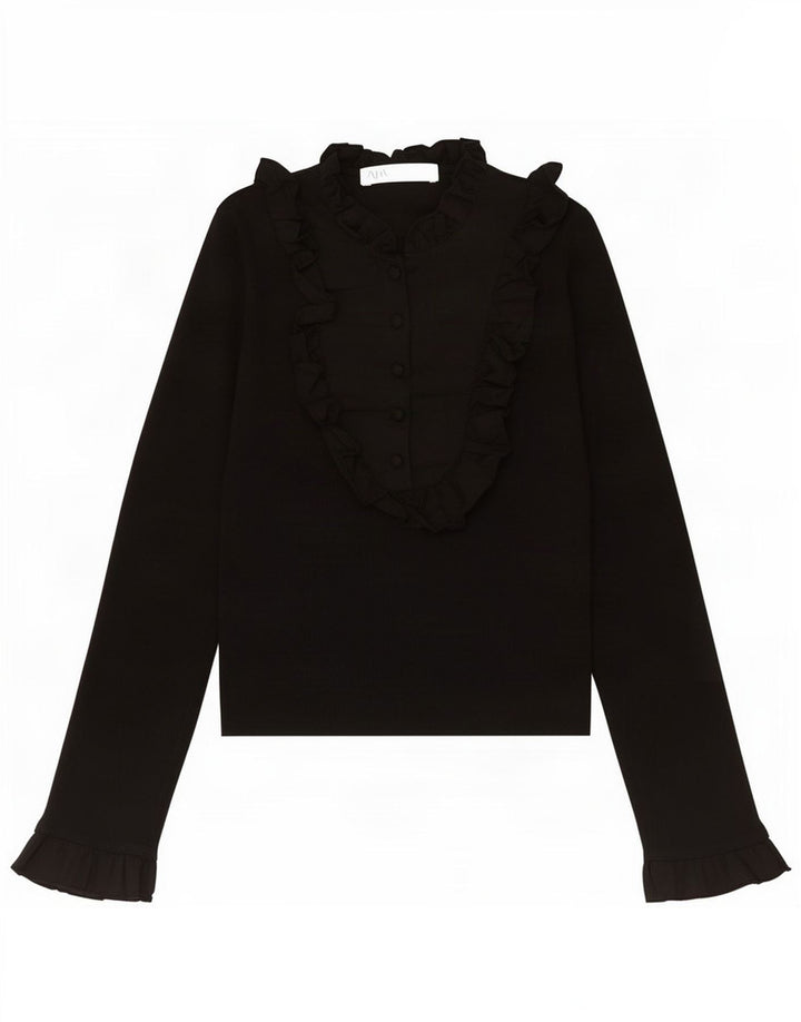 Женская пуловерная рубашка Zara с рюшами спереди, UK 8, маленькая, черный нейлон