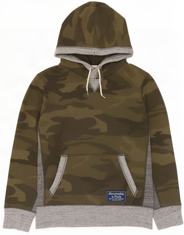 Мужской джемпер с капюшоном Abercrombie & Fitch XS, зеленый камуфляжный хлопок