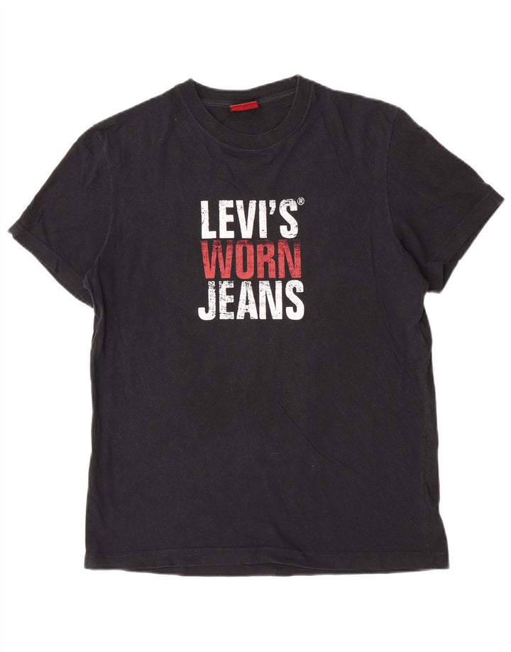 Мужская футболка с рисунком Levi's, верх среднего размера, черный хлопок, хлопок