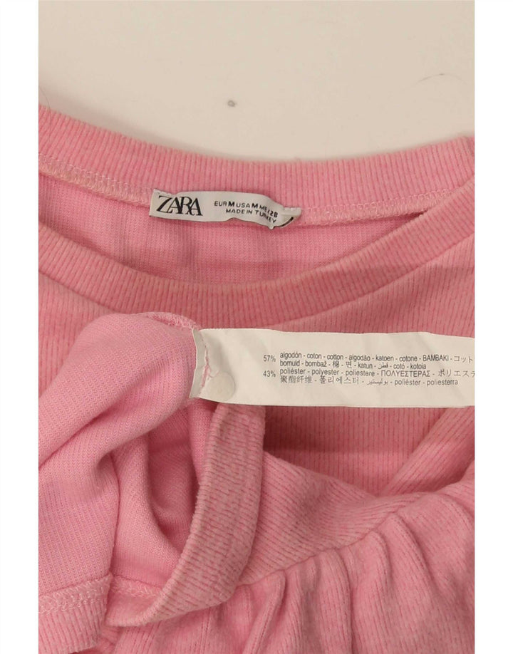 Женская укороченная блузка Zara UK 12, хлопок среднего розового цвета