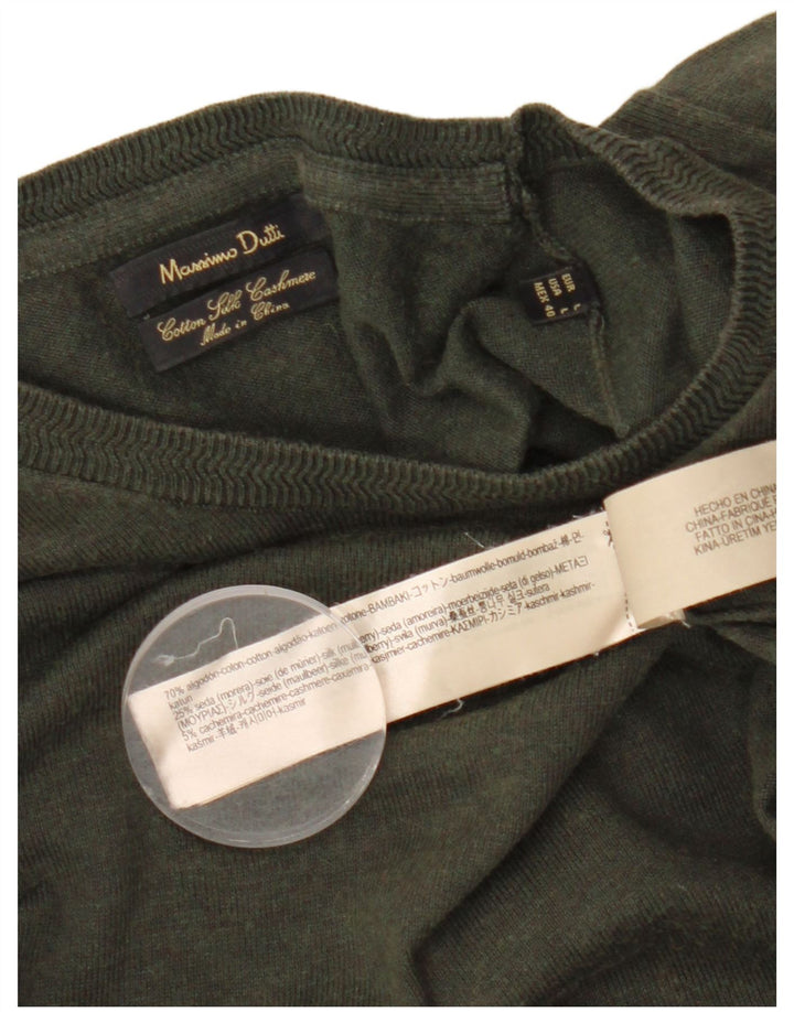 Мужской джемпер с круглым вырезом MASSIMO DUTTI, большой хлопок цвета хаки