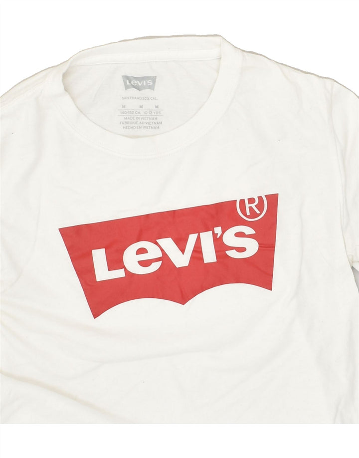 LEVI'S Girls Graphic Top Long Sleeve 10-11 Years Medium White Cotton | Vintage Levi's | Thrift | Second-Hand Levi's | Used Clothing | Messina Hembry 