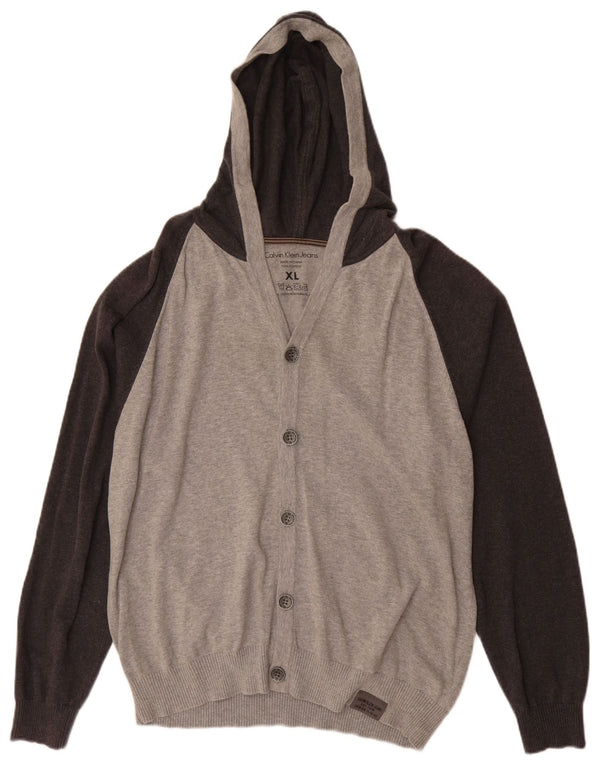 CALVIN KLEIN JEANS Мужской кардиган с капюшоном, свитер XL, серый цветной хлопок, хлопок