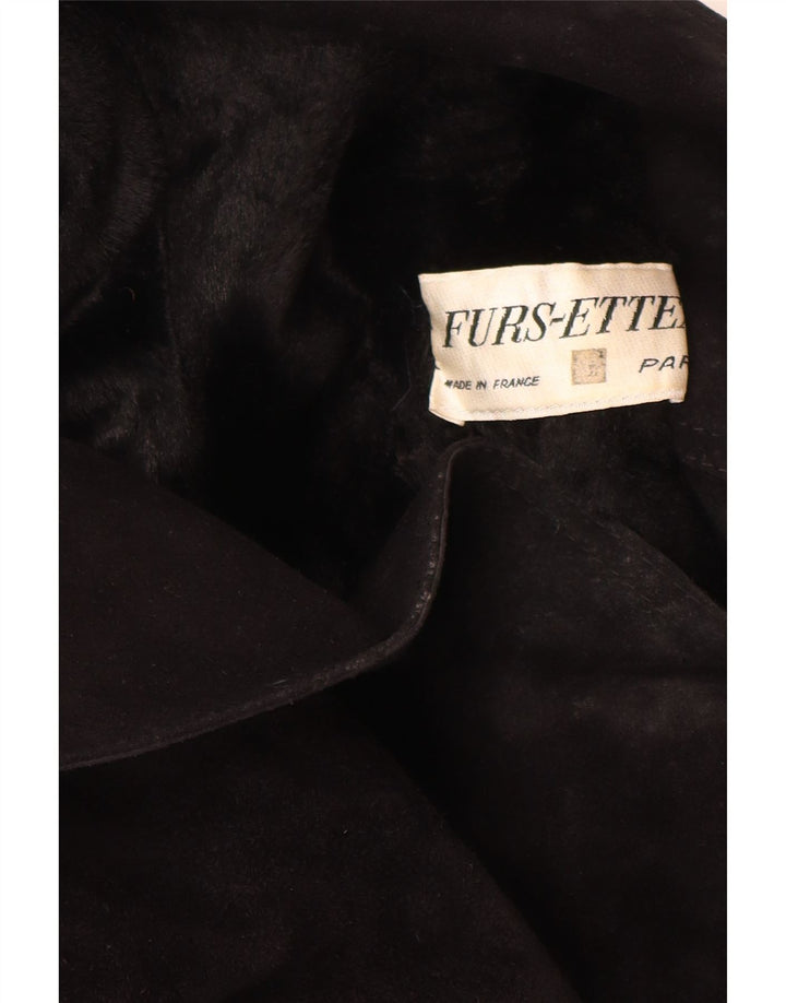 Винтажная женская дубленка UK 10, маленькая черная кожаная