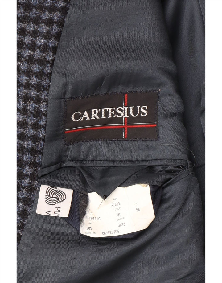 Винтажный мужской пиджак на 2 пуговицах IT 56 3XL синий с узором «гусиные лапки» из натуральной шерсти