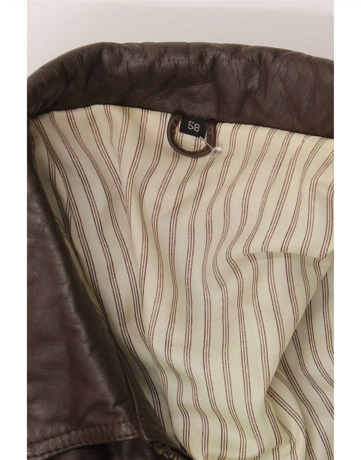 Винтажная мужская кожаная куртка-бомбер IT 58 4XL Коричневая
