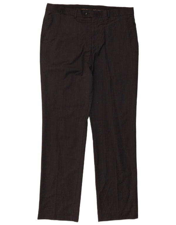 Мужские прямые костюмные брюки Zara EU 46 XL W36 L32, черные шерстяные в тонкую полоску