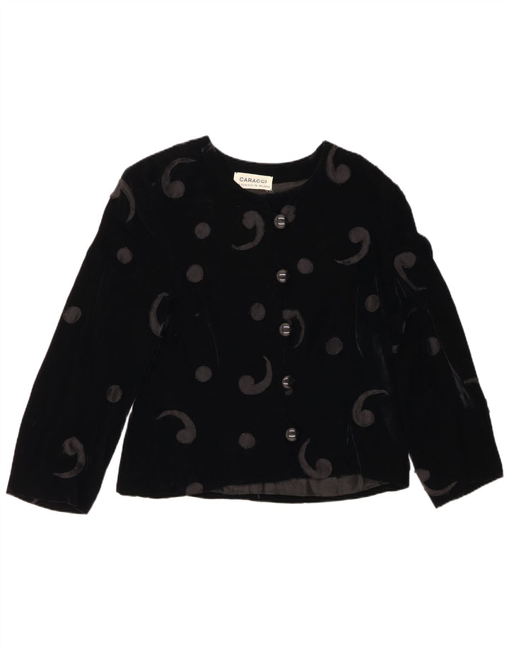 ВИНТАЖНЫЙ женский бархатный пиджак с 5 пуговицами, Великобритания 12, средний черный с узором пейсли