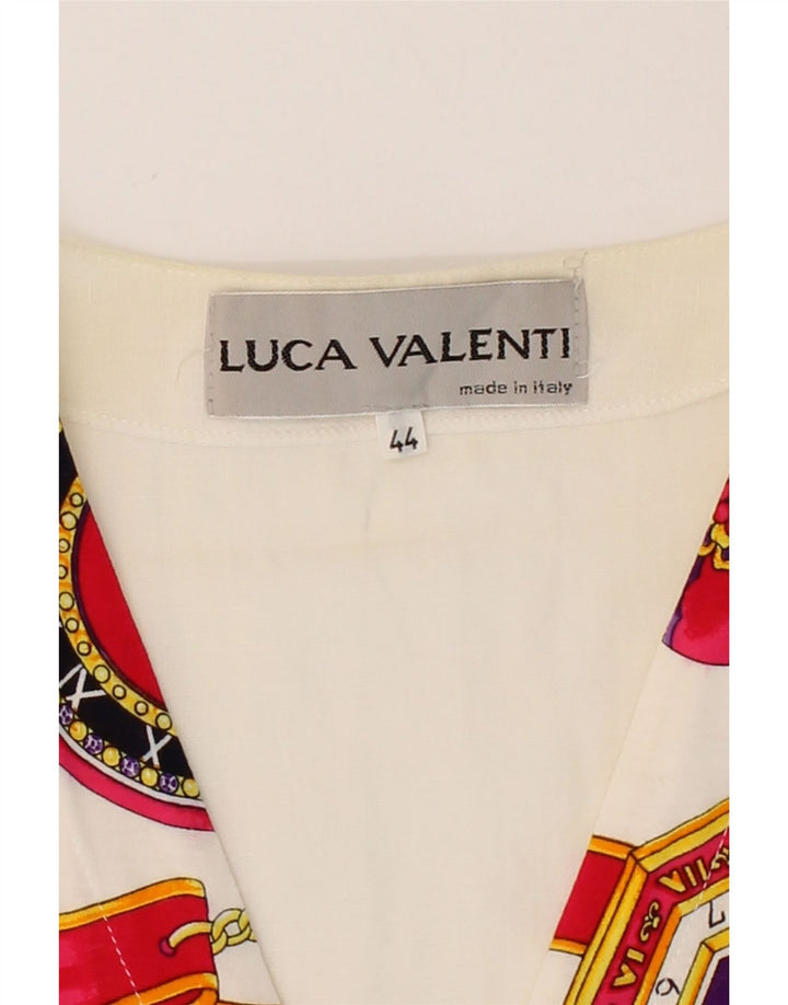 VINTAGE Womens Abstract Pattern Shirt Blouse IT 44 Medium White Linen Vintage Vintage and Second-Hand Vintage from Messina Hembry 