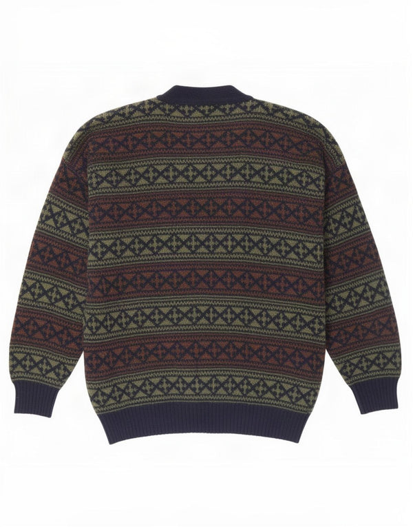 Винтажный мужской свитер-кардиган размера XL, темно-синий, шерсть Fair Isle