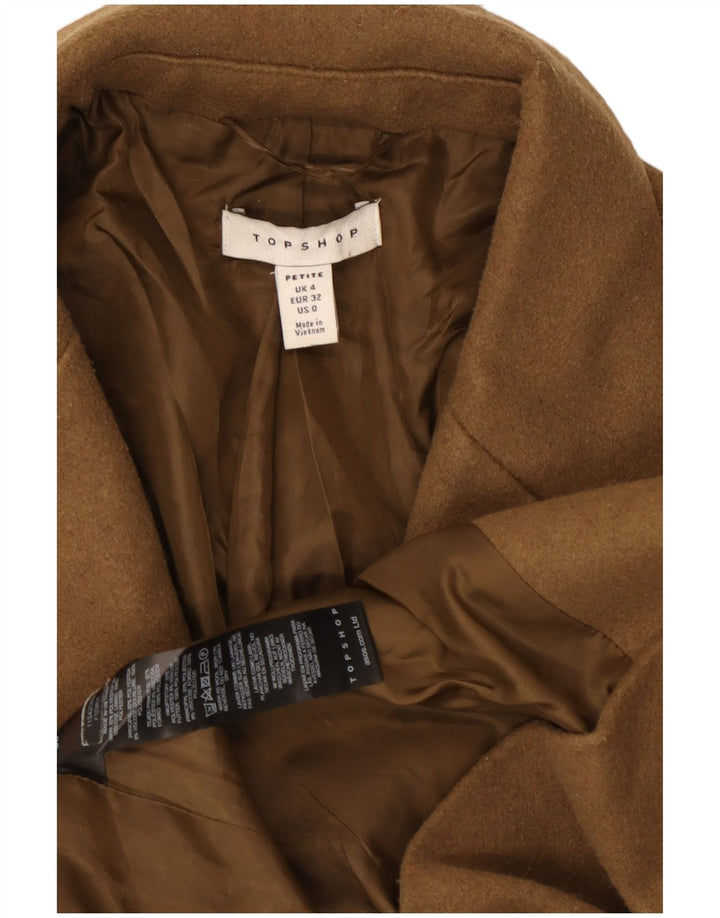 Topshop Женское двубортное пальто оверсайз Petite UK 4 XS Коричневое