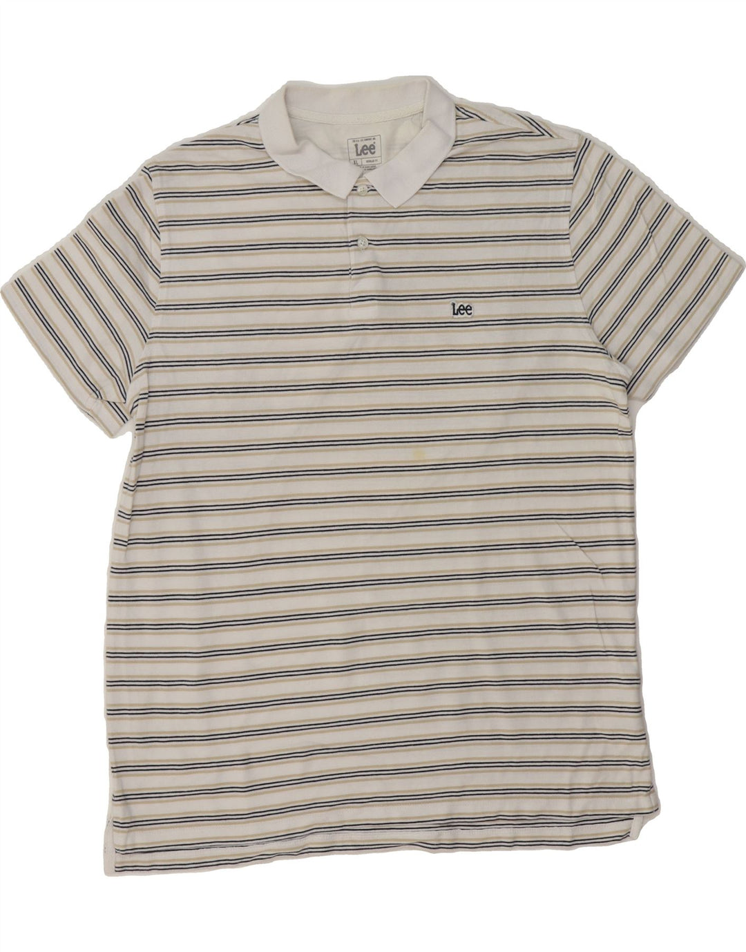 LEE Mens Regular Fit Polo Shirt XL White Striped Cotton Vintage Lee and Second-Hand Lee from Messina Hembry 