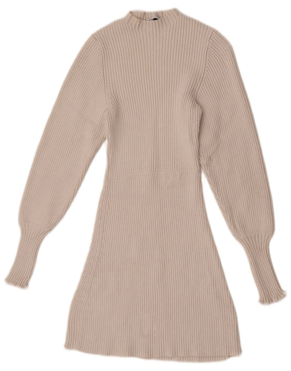 Женское платье-джемпер с длинными рукавами Zara UK 8, маленькое белое