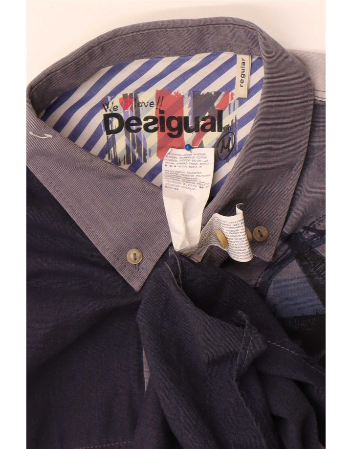 Мужская рубашка с рисунком Desigual, хлопок среднего синего цвета с цветными блоками