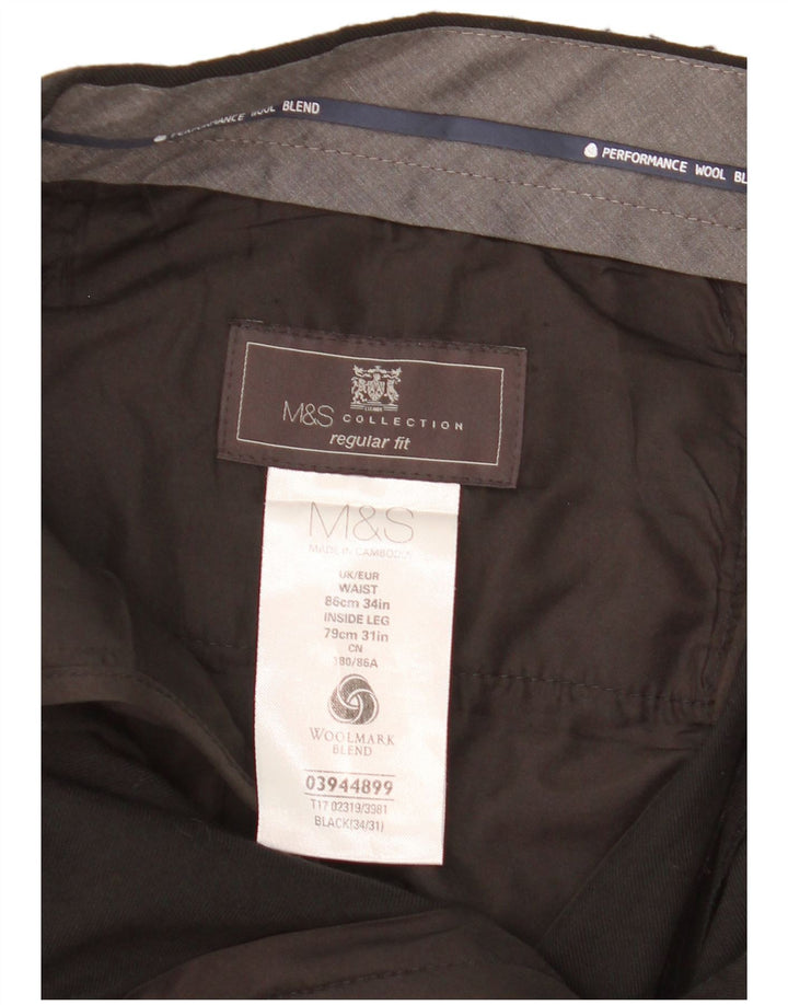 Мужские костюмные брюки классического кроя MARKS & SPENCER W34 L31, черные шерстяные