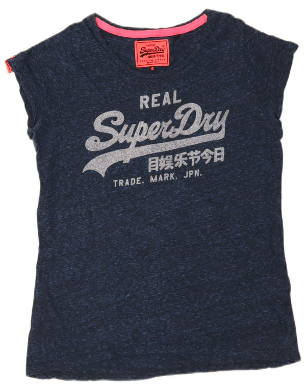 Женская футболка с рисунком Superdry Top UK 10, маленький размер, темно-синий, хлопок
