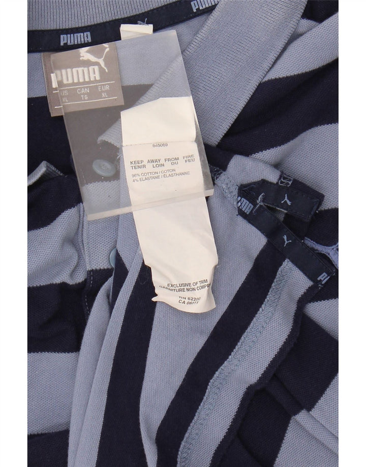 PUMA Mens Polo Shirt XL Blue Striped Cotton