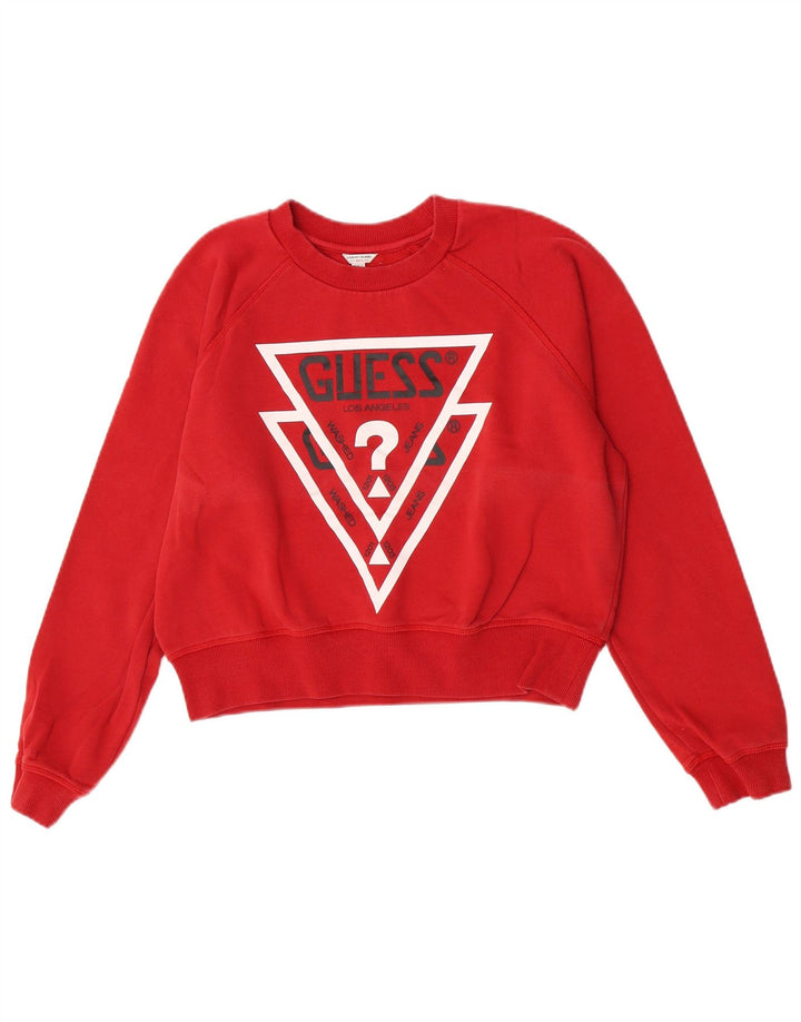 Женский укороченный свитшот с рисунком Guess UK 16, большой красный