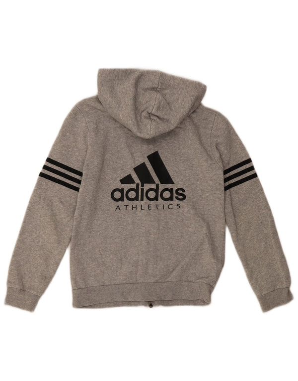 Adidas Boys Graphic Zip Hoodie Sweater 9-10 Years Grey Flecked Cotton