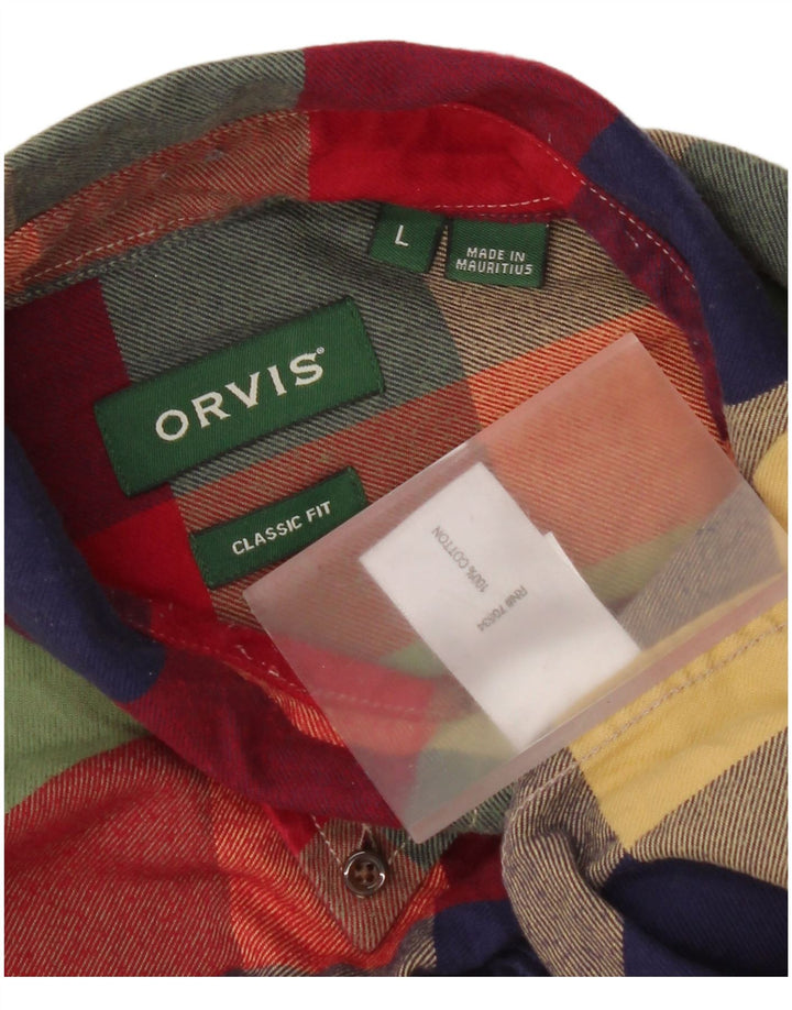Orvis Мужская фланелевая рубашка классического кроя, большая разноцветная клетка, хлопок