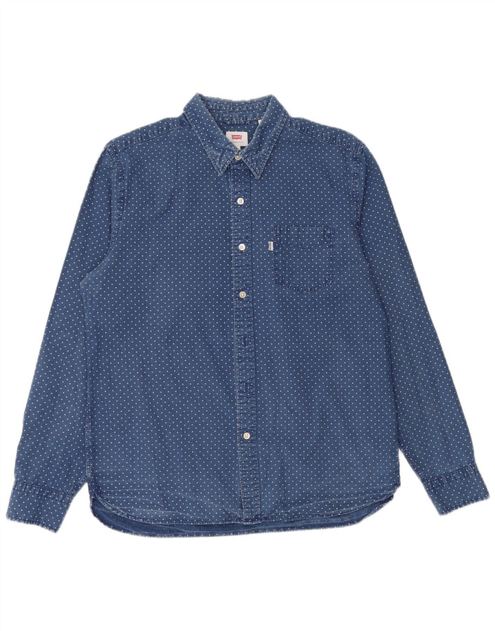 Мужская рубашка Levi's, большая синяя пятнистая хлопковая рубашка