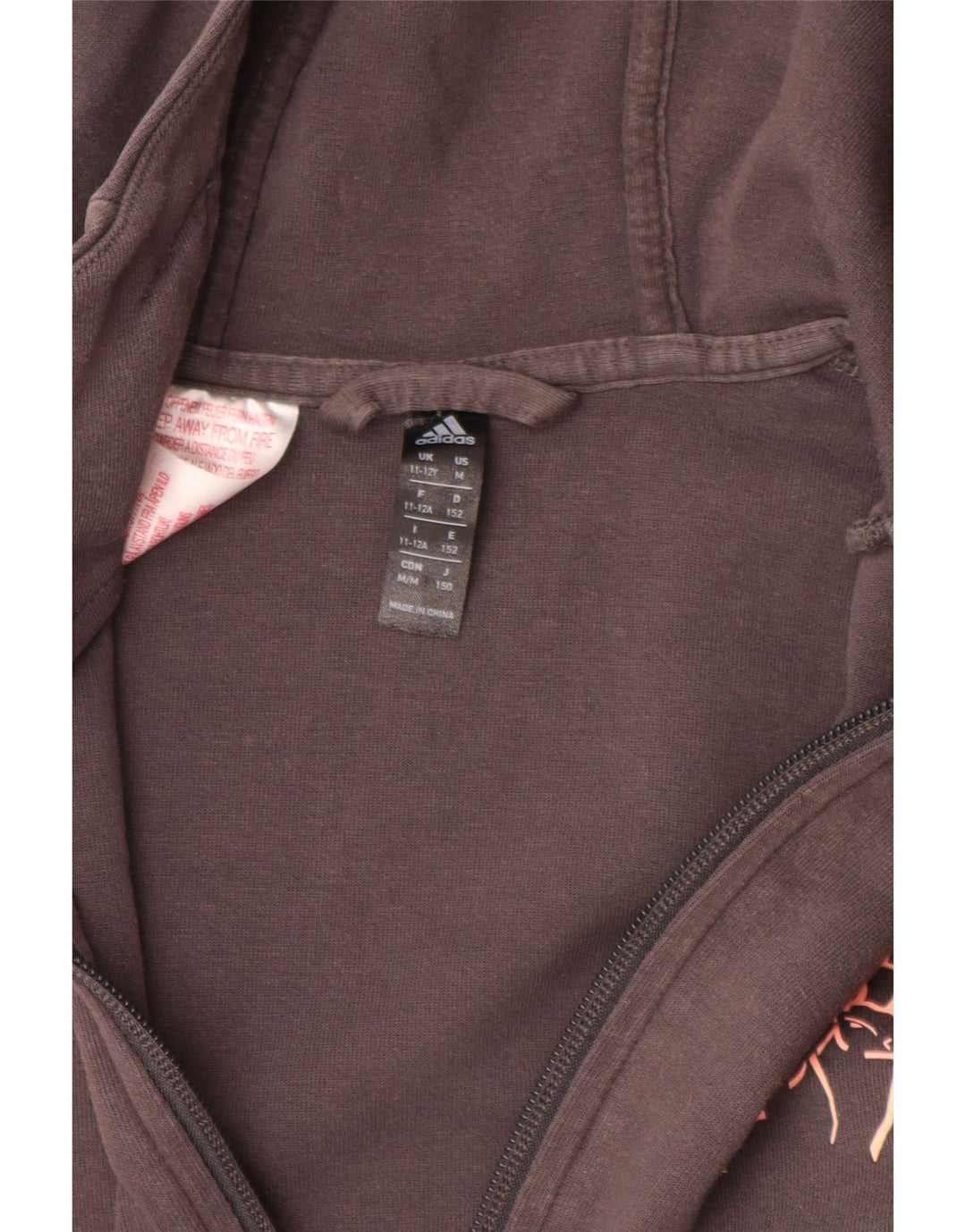 Свитер с капюшоном и молнией на молнии ADIDAS Munster для девочек 11–12 лет, серый хлопок