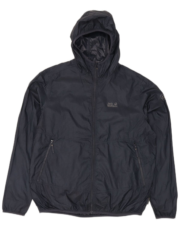 JACK WOLFSKIN Mens Hooded Rain Jacket UK 44/46 XL Navy Blue Polyester