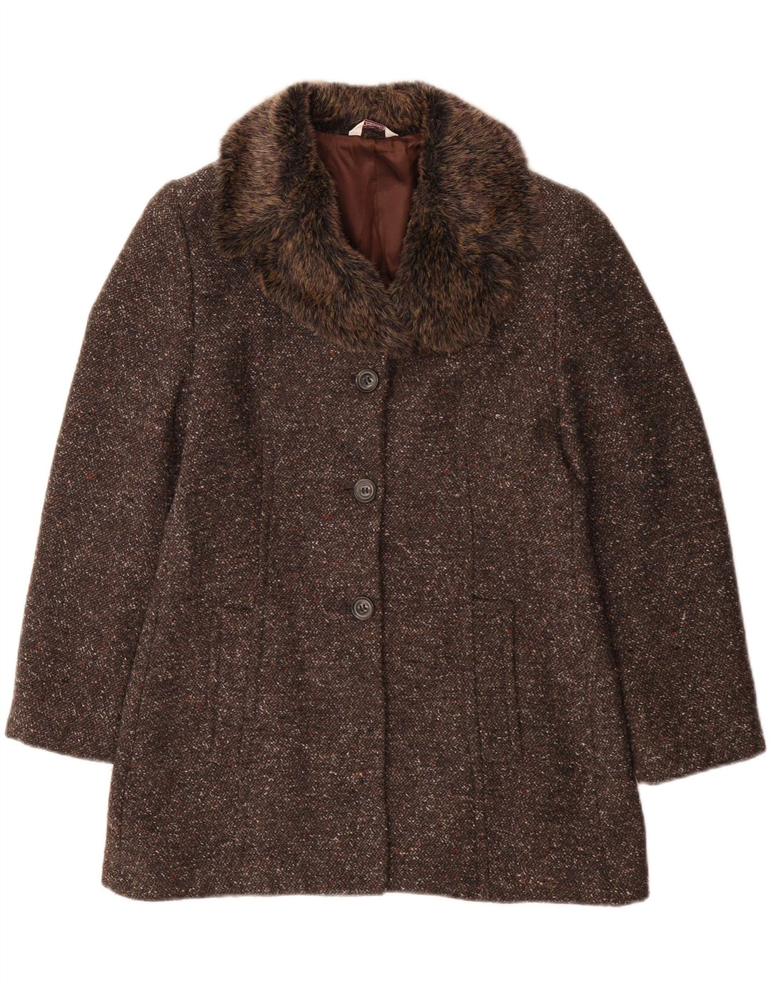 STEFANEL Womens Overcoat UK 12 Medium Brown Flecked Wool Vintage Stefanel and Second-Hand Stefanel from Messina Hembry 