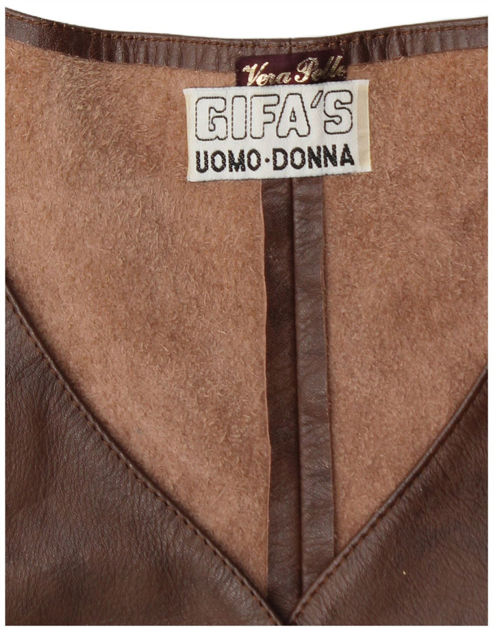 VINTAGE Женский кожаный жилет IT 48 XL Коричневый кожаный