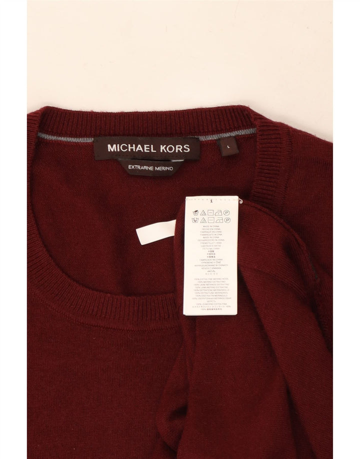 Мужской джемпер с круглым вырезом MICHAEL KORS, большой бордовый шерстяной свитер