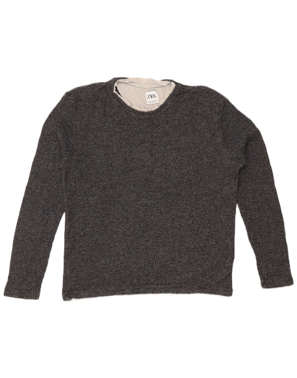 Женский топ ZARA с длинным рукавом UK 14, хлопок среднего серого цвета с крапинками