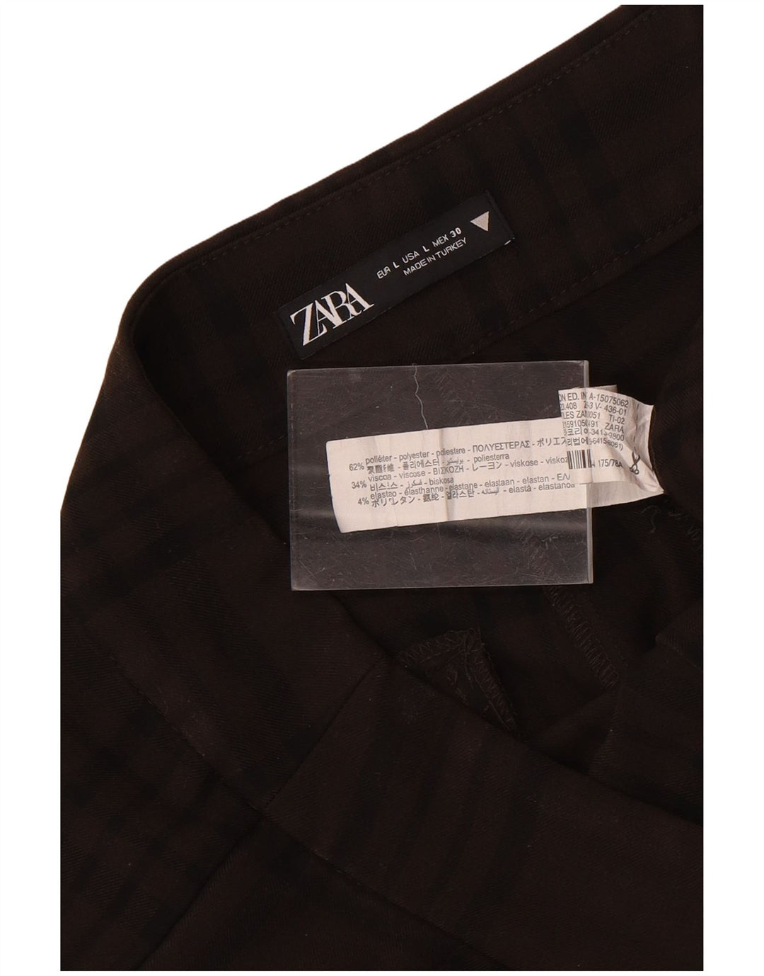 Женские прямые брюки чинос Zara, большие W30 L29, коричневые, полиэстер в клетку