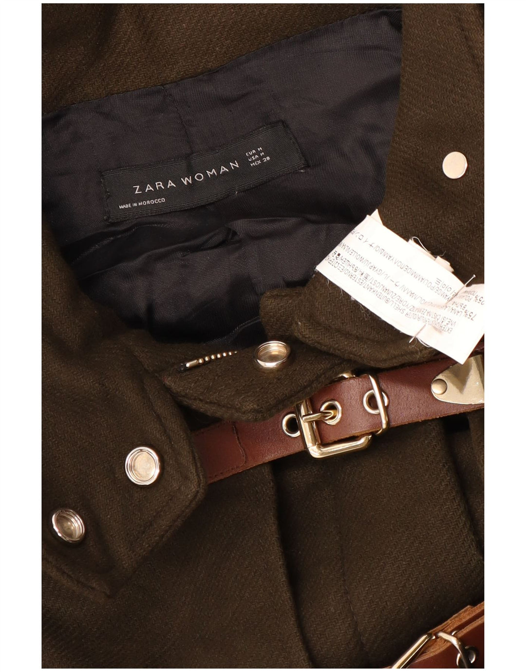 Женская ветровка Zara с капюшоном UK 14, шерсть среднего цвета хаки
