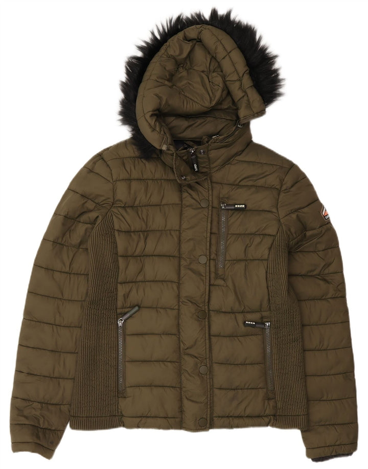 Женская утепленная куртка с капюшоном Superdry UK 14, большой зеленый нейлон