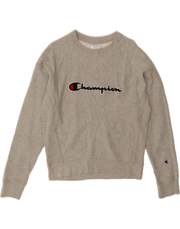 CHAMPION Womens Graphic Sweatshirt Jumper UK 14 Medium Grey Cotton Vintage Champion and Second-Hand Champion from Messina Hembry 