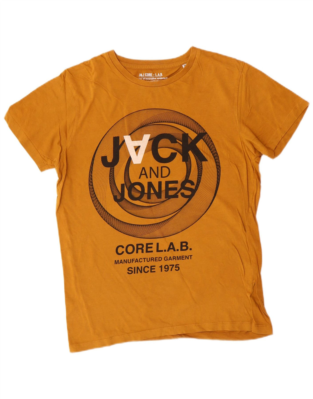 Мужская футболка с рисунком JACK & JONES, хлопковый топ среднего желтого цвета