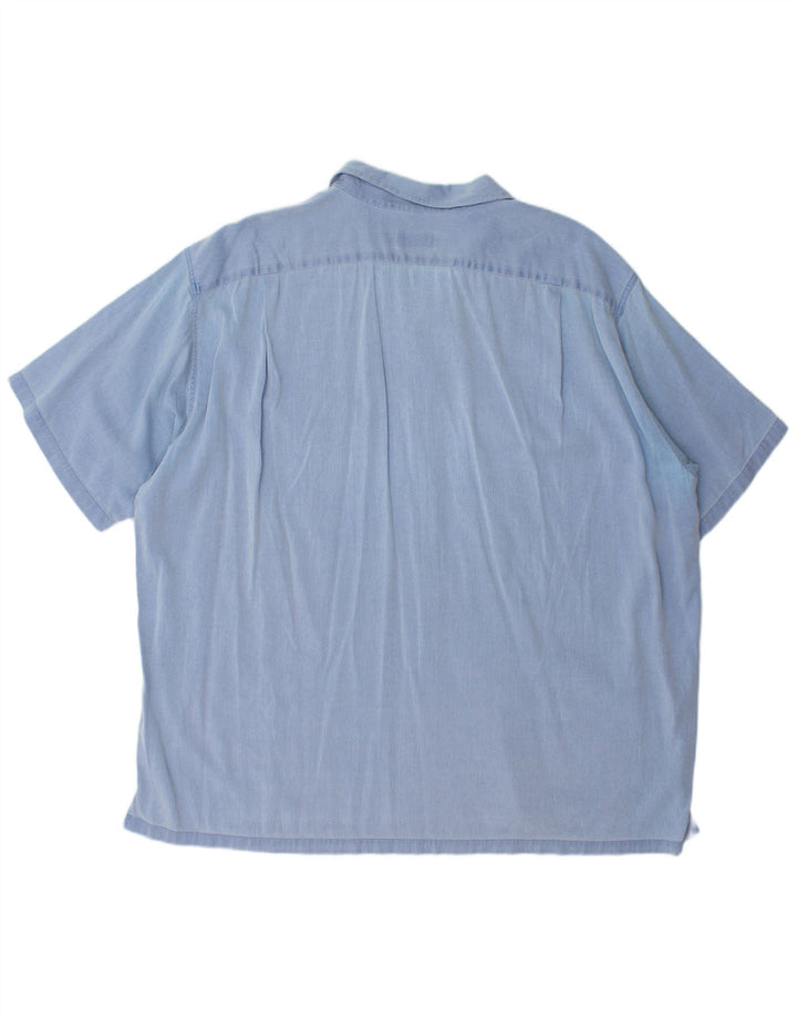 LACOSTE Мужская рубашка с коротким рукавом, размер 45 XL, синяя хлопковая полоска