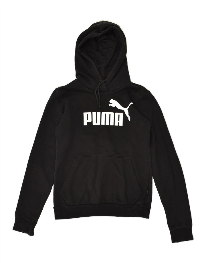 PUMA Womens Graphic Hoodie Jumper UK 8 Small  Black Polyester | Vintage Puma | Thrift | Second-Hand Puma | Used Clothing | Messina Hembry 