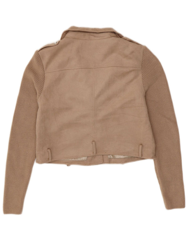 GUESS Женская укороченная трикотажная байкерская куртка UK 16, большая бежевая