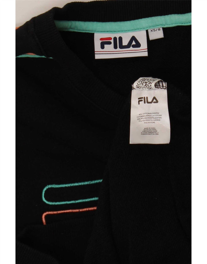 Женский свитер Fila с графическим рисунком UK 8, маленький черный хлопковый