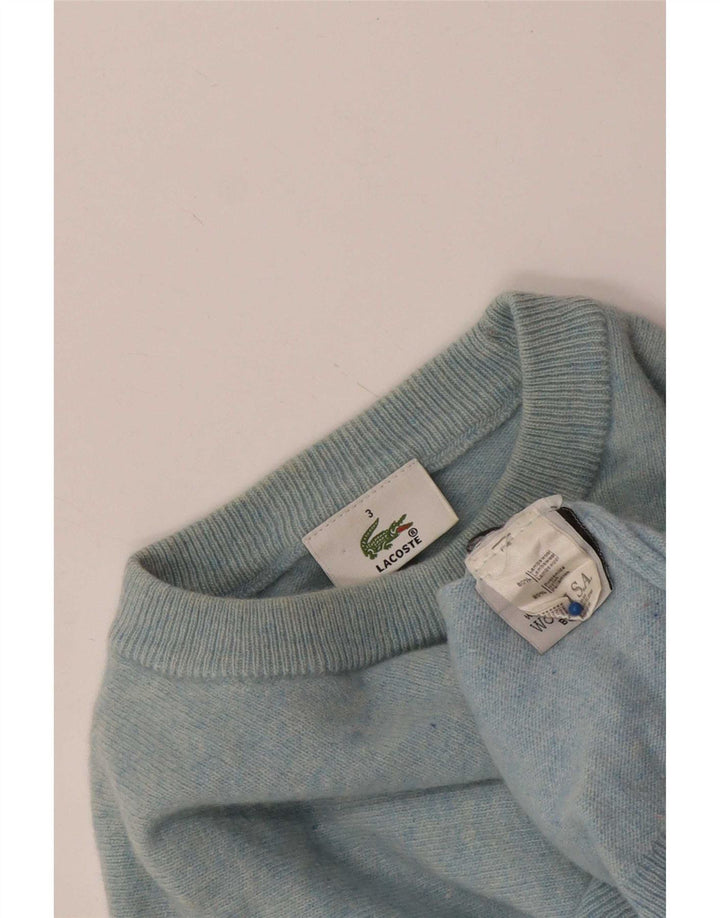 Мужской свитер Lacoste с круглым вырезом, размер 3, маленький синий из овечьей шерсти