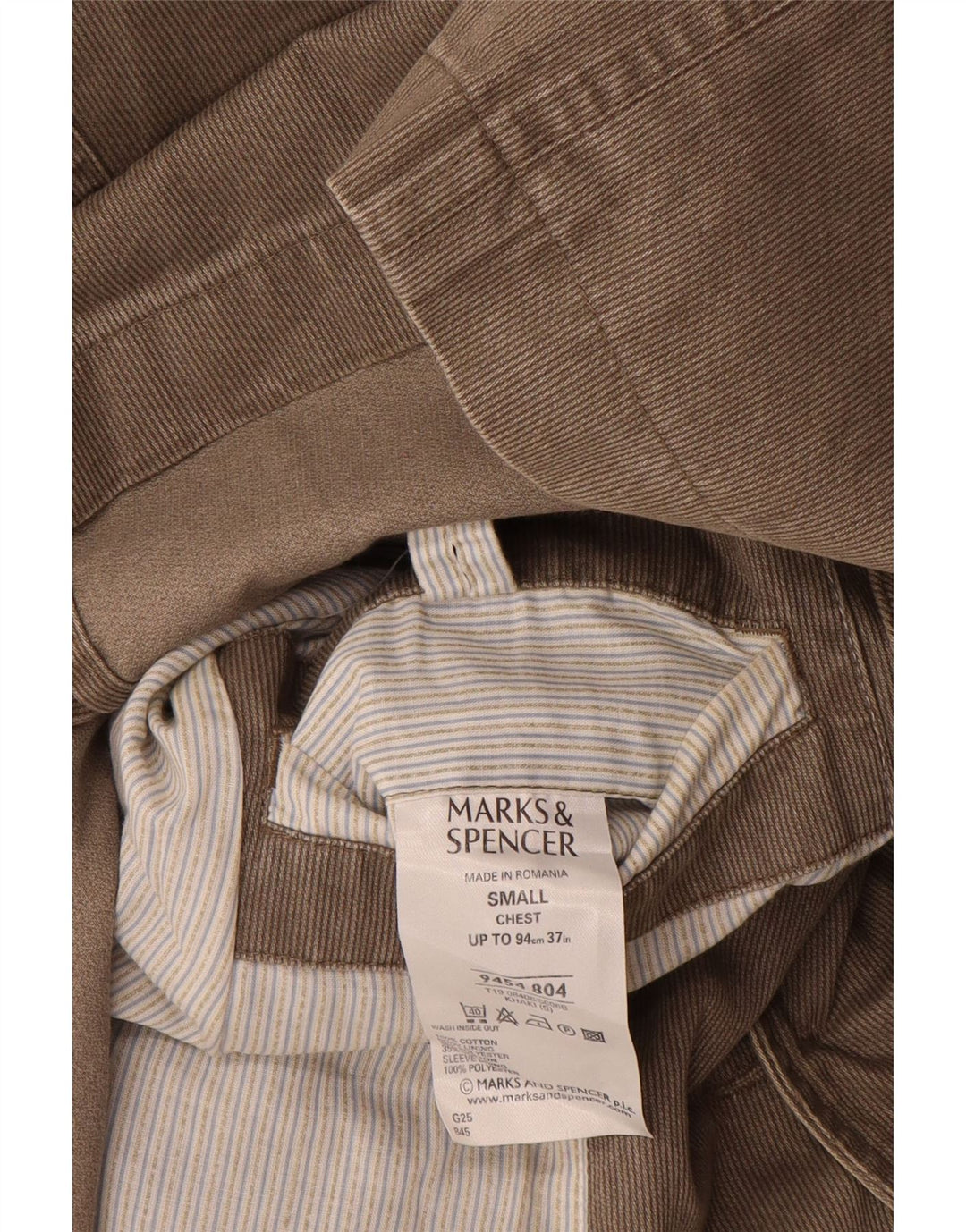 Мужской пиджак Marks & Spencer с 3 пуговицами, Великобритания, 36, маленький, хаки, в тонкую полоску