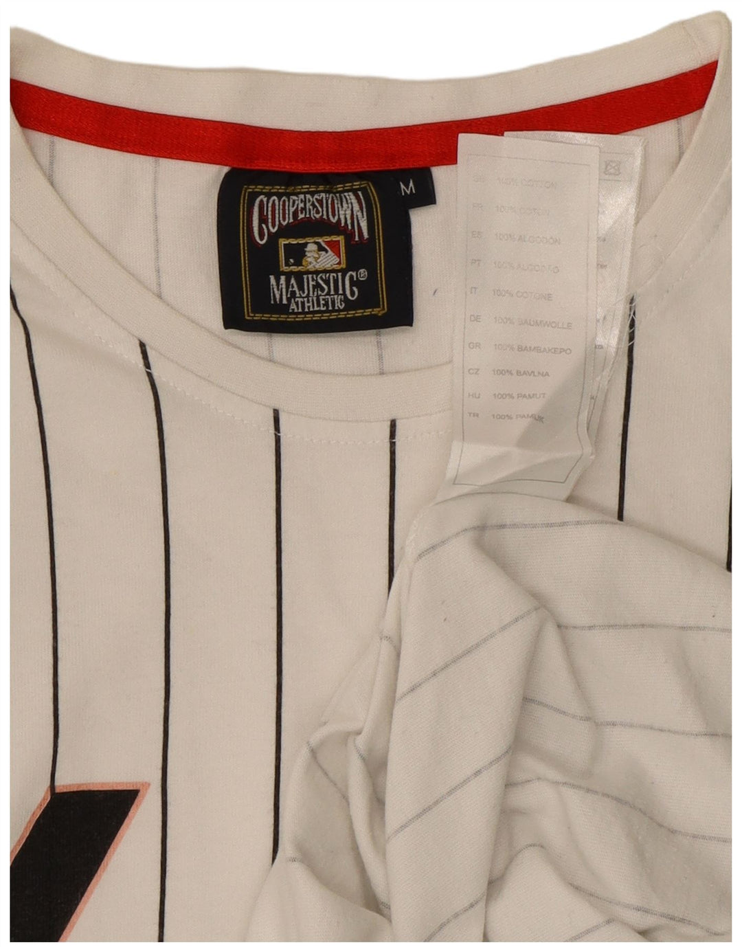 Мужская футболка Majestic Yankees с рисунком, хлопковая верхняя часть среднего размера в белую полоску