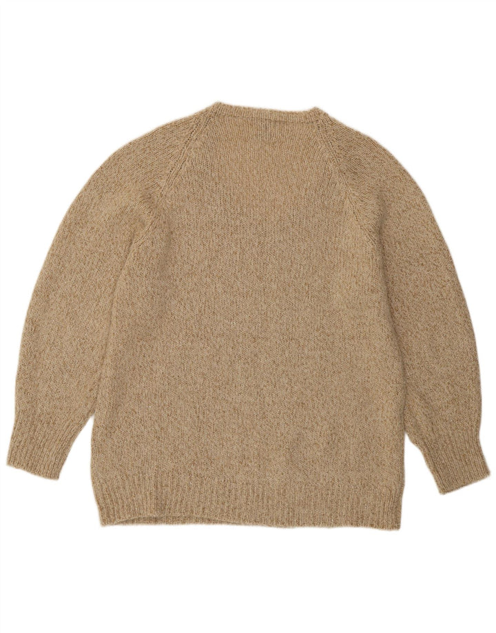 Женский джемпер с v-образным вырезом Massimo Dutti UK 14, средний бежевый, шерсть с крапинками