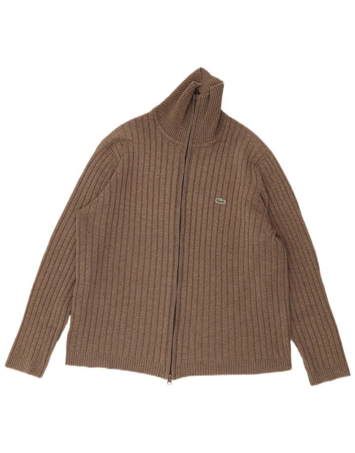 Мужской свитер-кардиган Lacoste, размер 6 XL, коричневый, шерсть