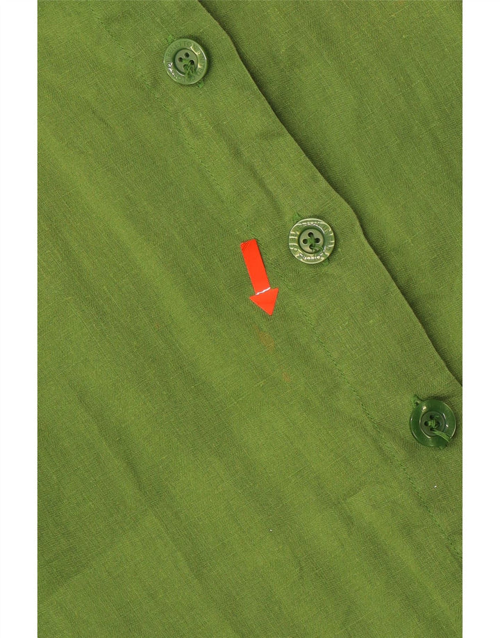 BENETTON Женская рубашка оверсайз с коротким рукавом UK 6 XS, зеленая льняная ткань