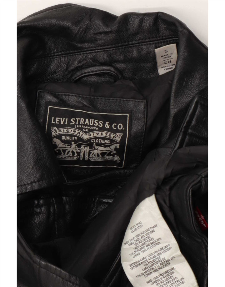Женская укороченная байкерская куртка из искусственной кожи Levi's UK 10, маленькая, черная, из полиуретана