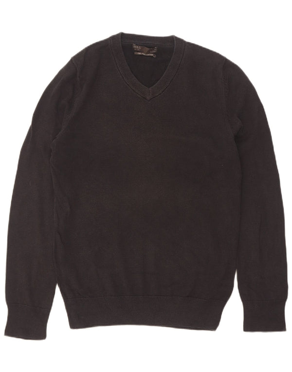Marks & Spencer Mens V-Neck Jumper Sweater XS Black Cotton